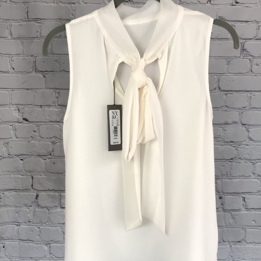 Cream, off white, blouse with tie.